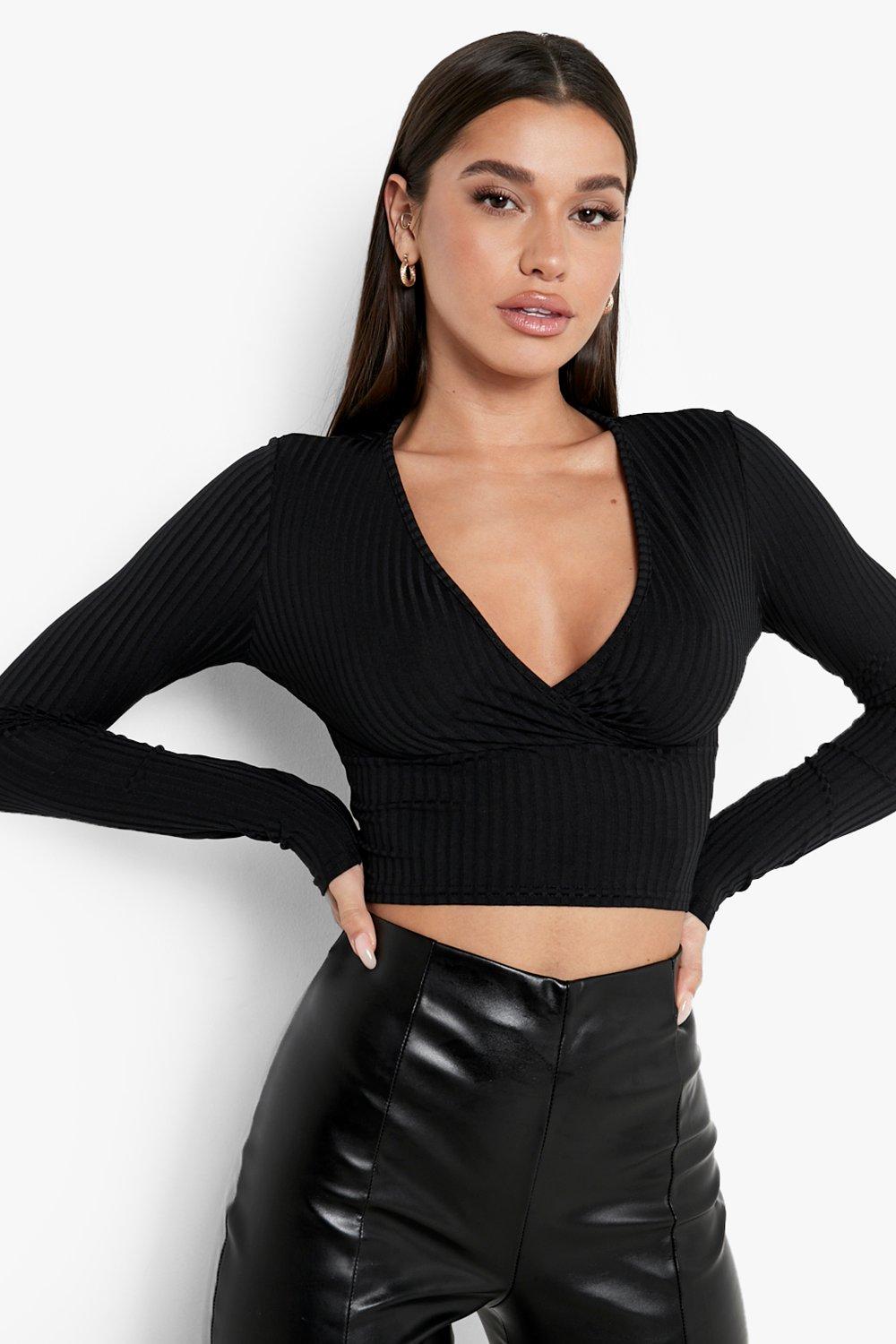 Rib Long Sleeve Wrap Top