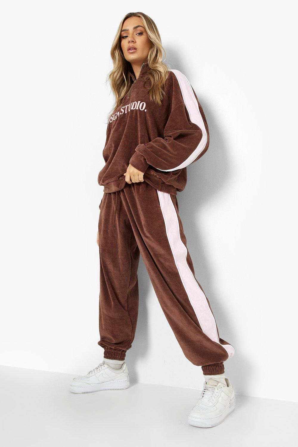 Womens brown store velour tracksuit