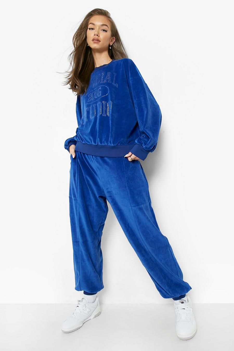 Cobalt Velour Official Rhinestone Sweater Trackuit image number 1