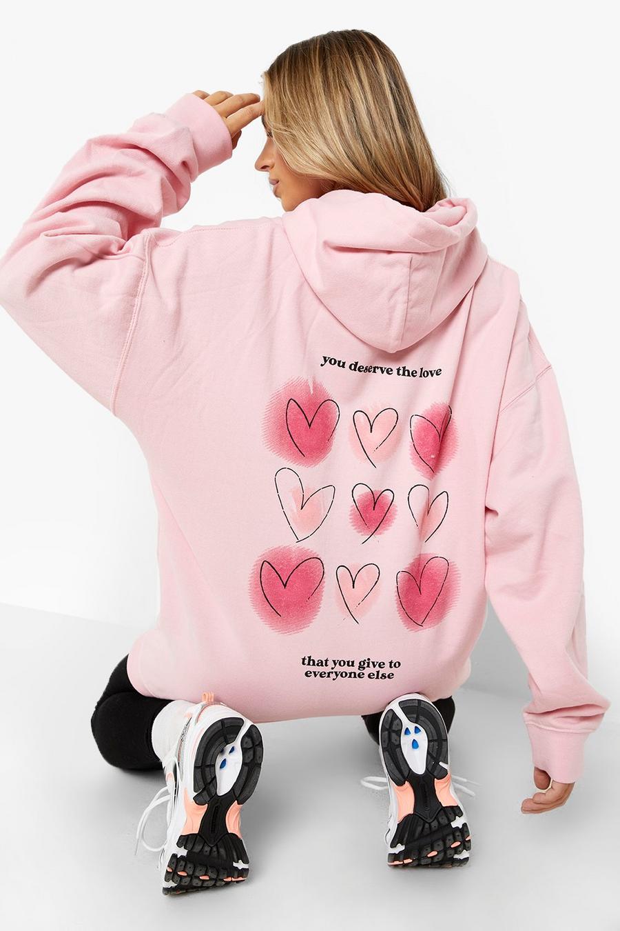 Pink Multi Heart Back Print Oversized Hoodie image number 1