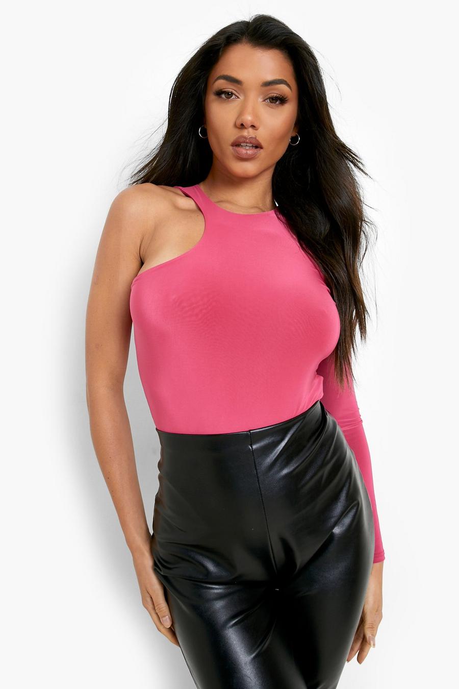 Pink Double Layer One Shoulder Bodysuit image number 1