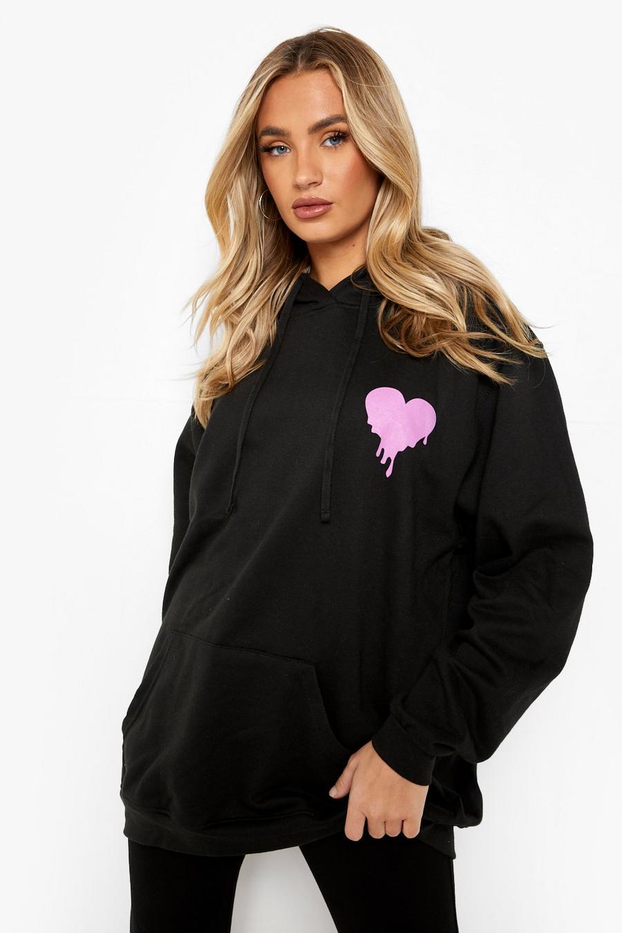 Black Oversize hoodie med hjärta image number 1