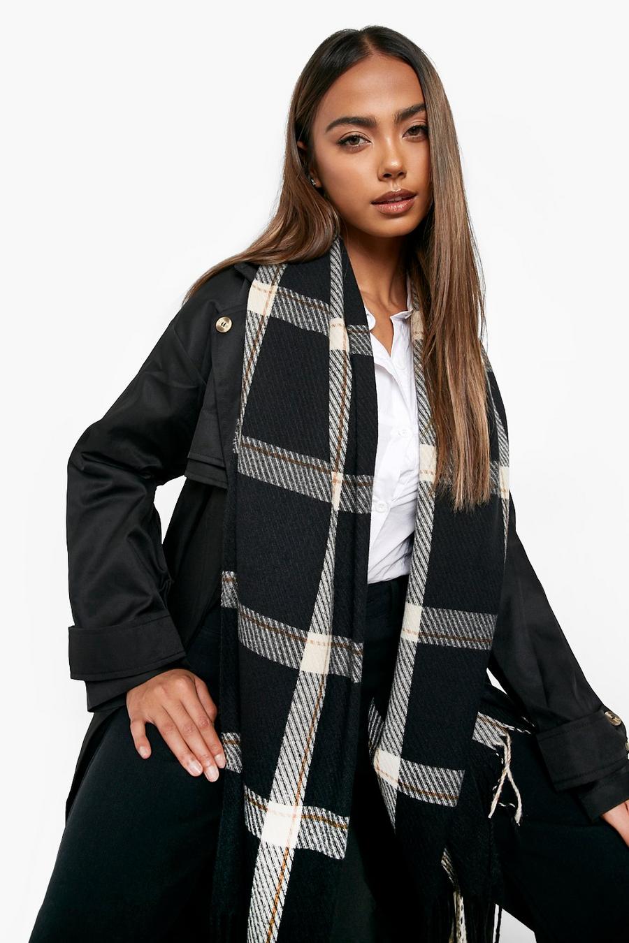 Black Woven Check Scarf image number 1