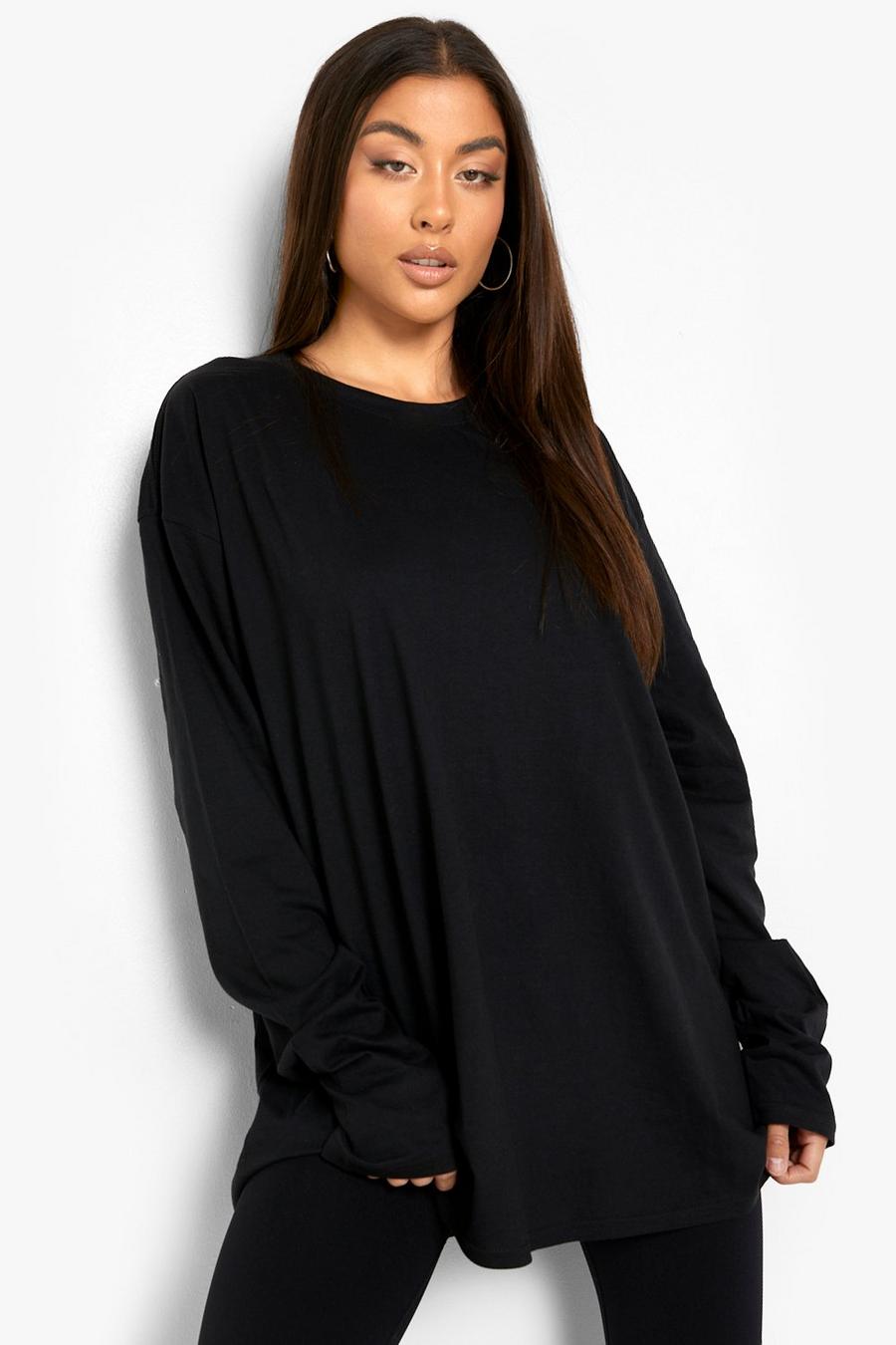Black Oversized Long Sleeve T Shirt image number 1