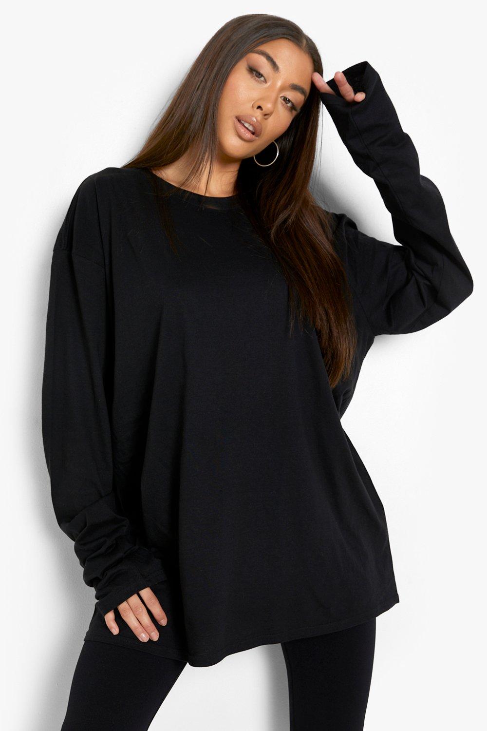 Long black shop t shirt women's