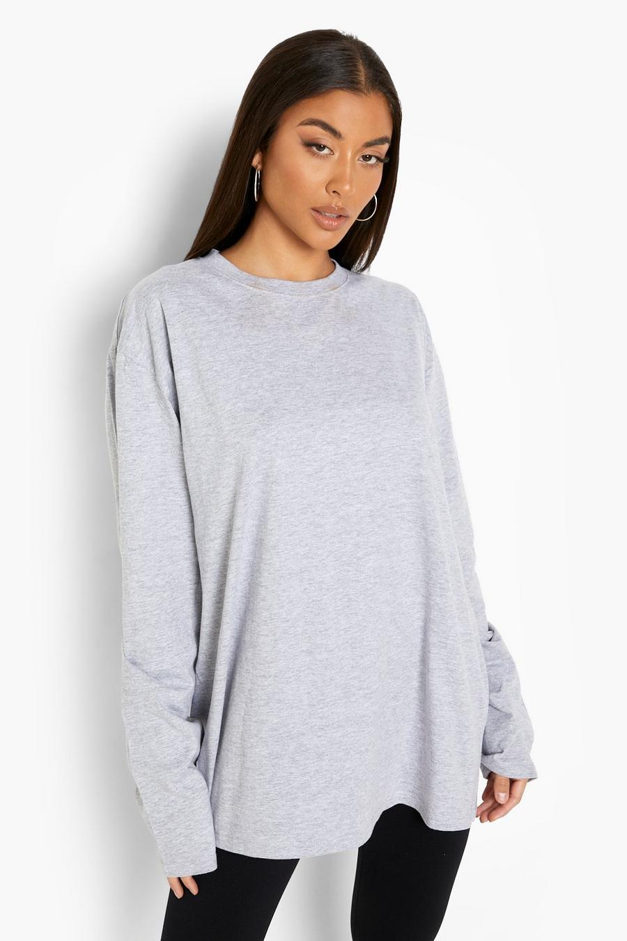 Grey Oversized Long Sleeve T Shirt image number 1