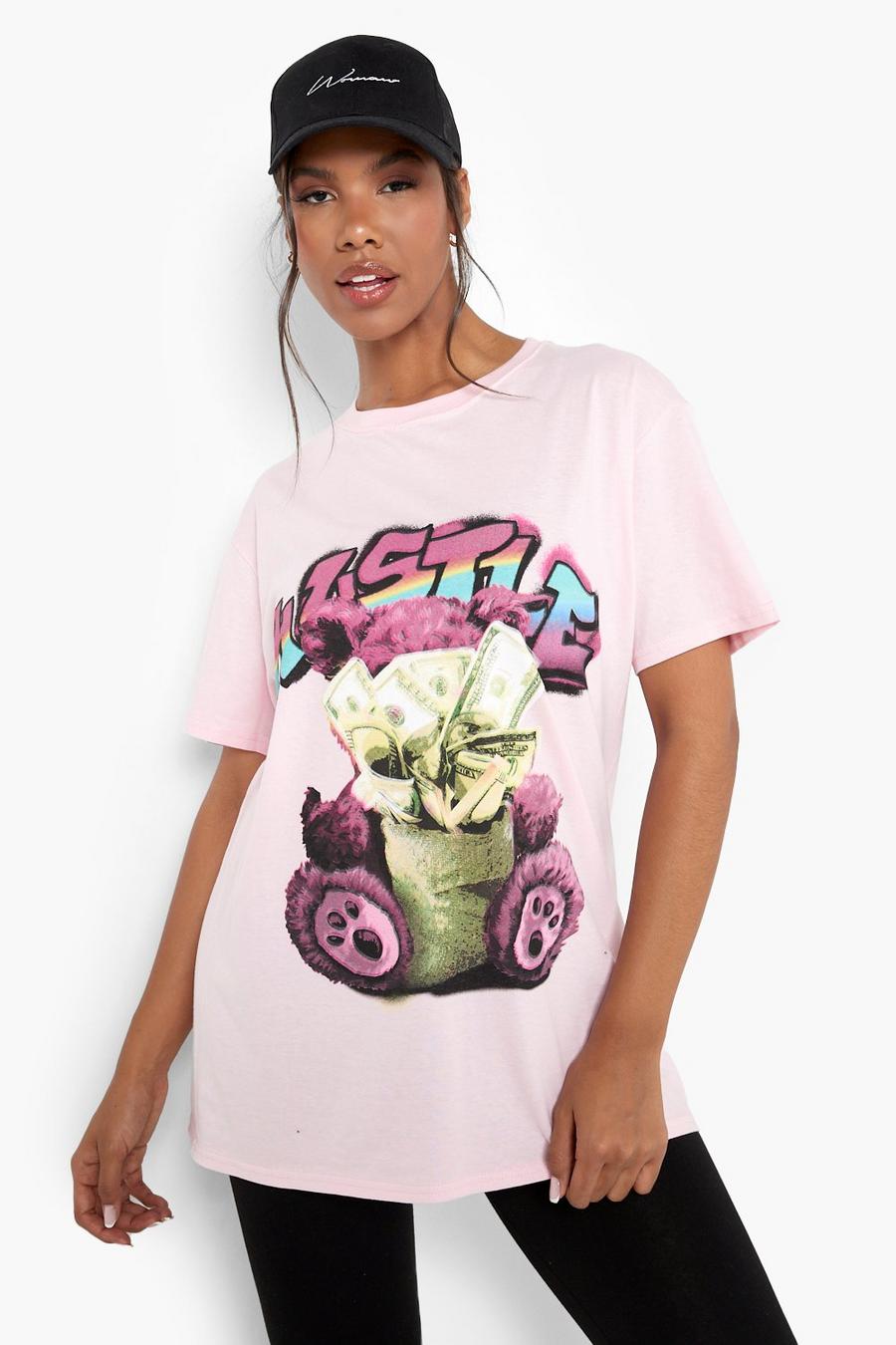 Pink Oversized Money Bear Graphic T-Shirt image number 1