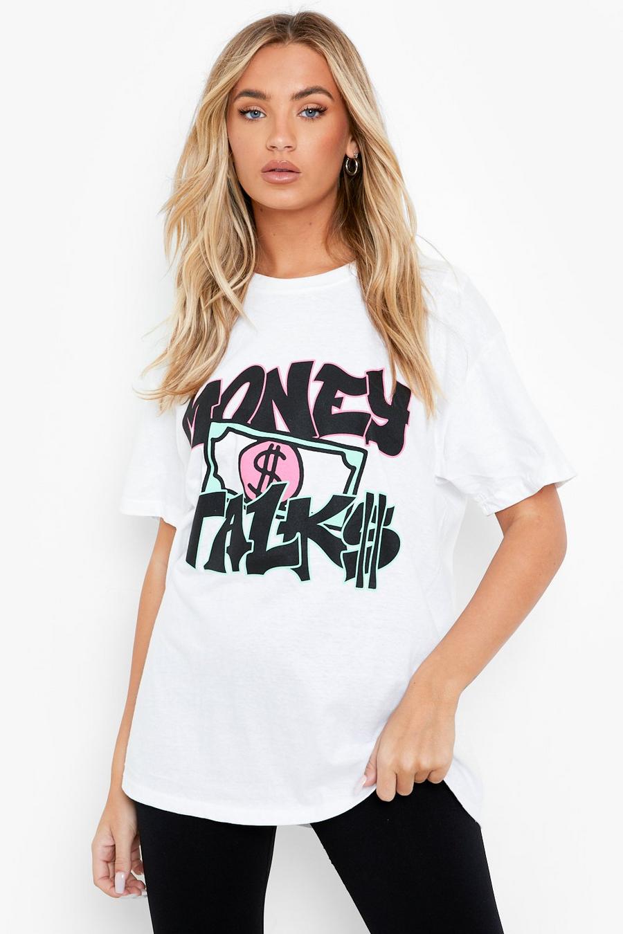 Camiseta oversize con estampado de Money Talks, White image number 1
