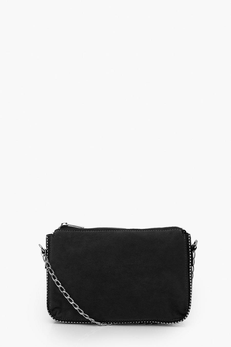 Black Suede Clutch With Ball Stud Detail image number 1