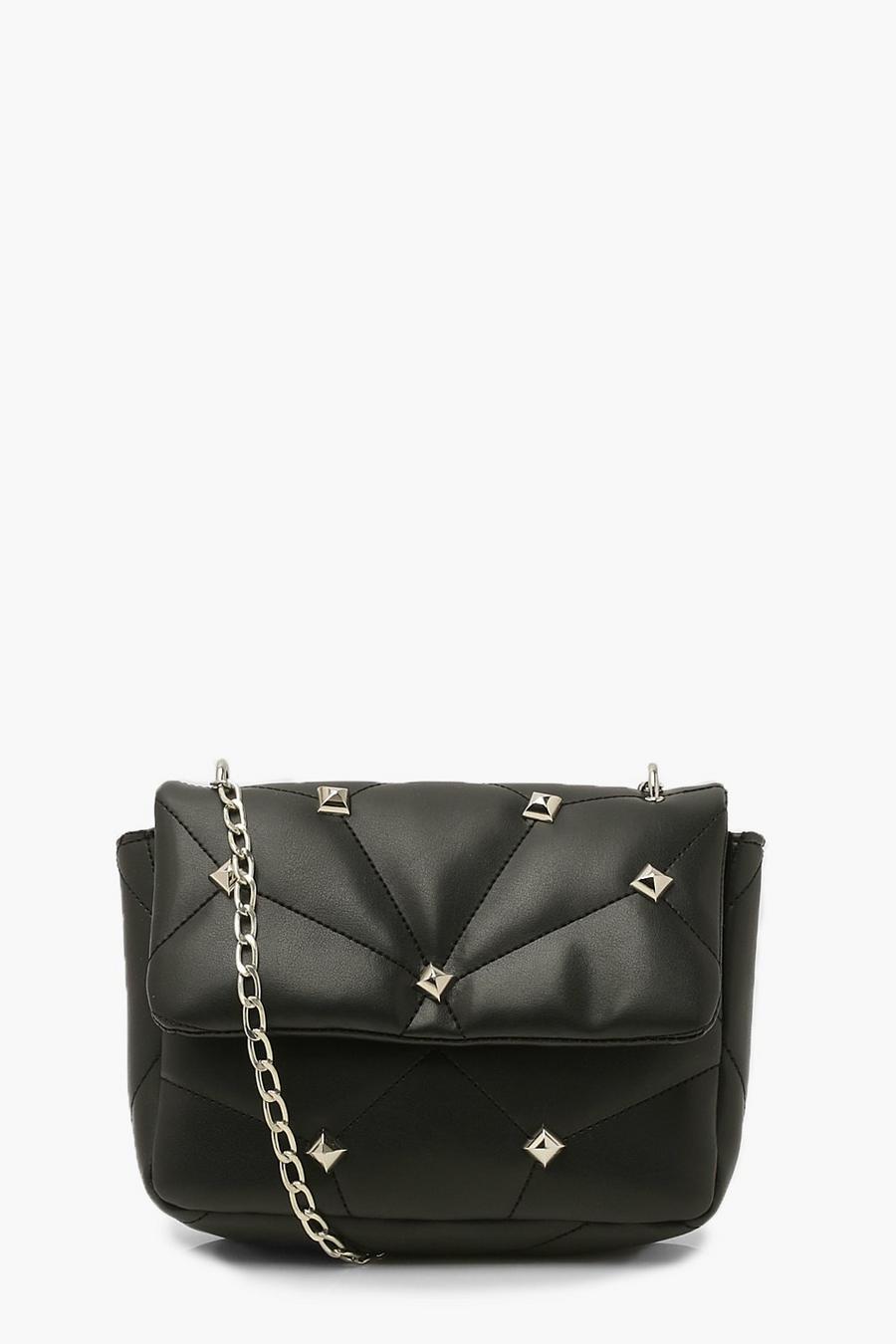Black Quilted Pu Cross Body With Studded Detail image number 1