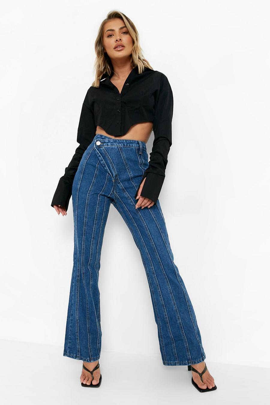 Mid blue High Waisted Flared Paneled Jeans image number 1