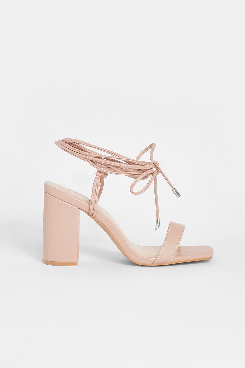 Wide Fit Tie Up Strap Block Heels boohoo IL