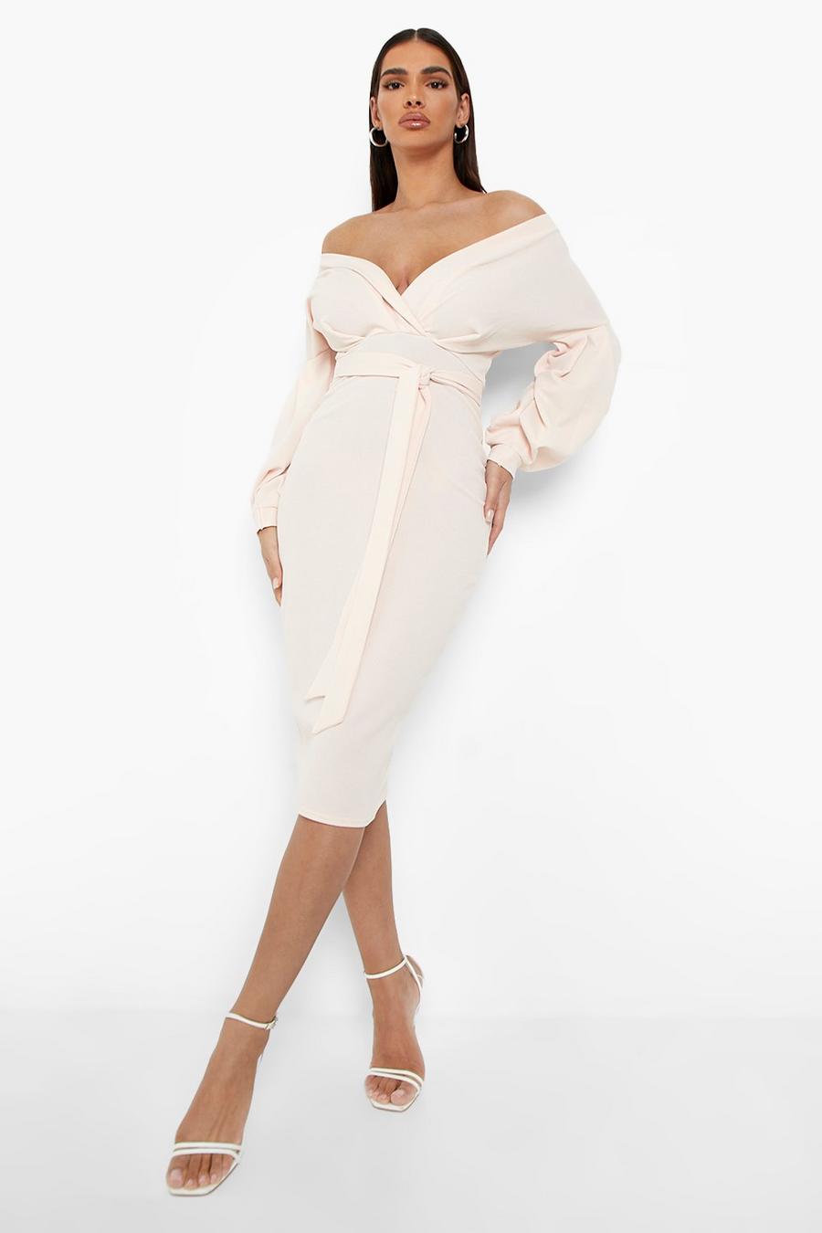Blush rose Recycled Off The Shoulder Wrap Midi Dress
