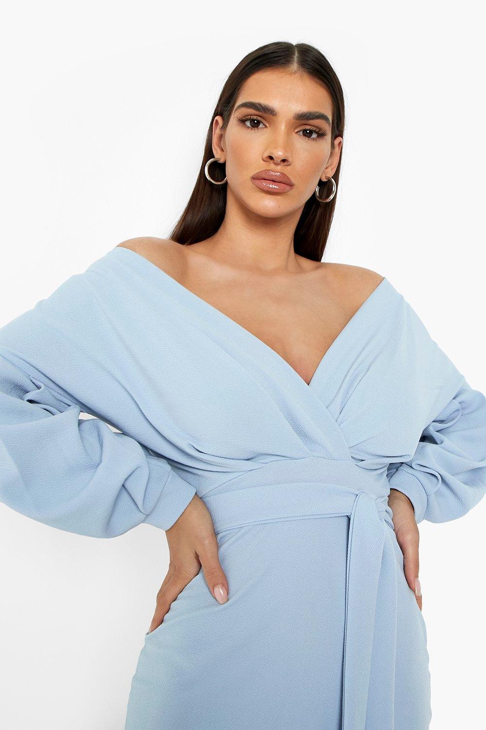 Recycled Off The Shoulder Wrap Midi Dress