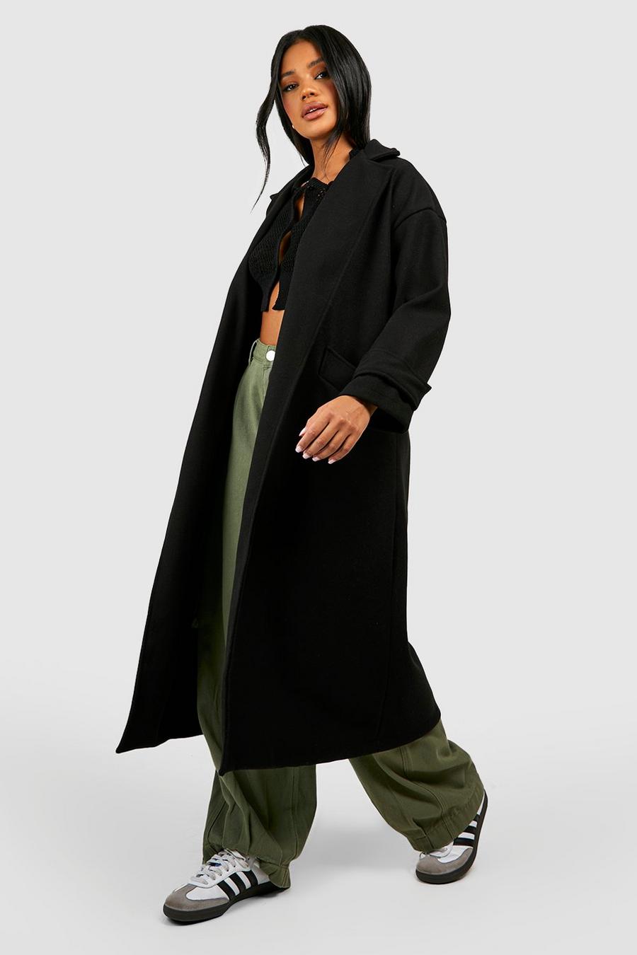 Black Wool Look Longline Coat image number 1
