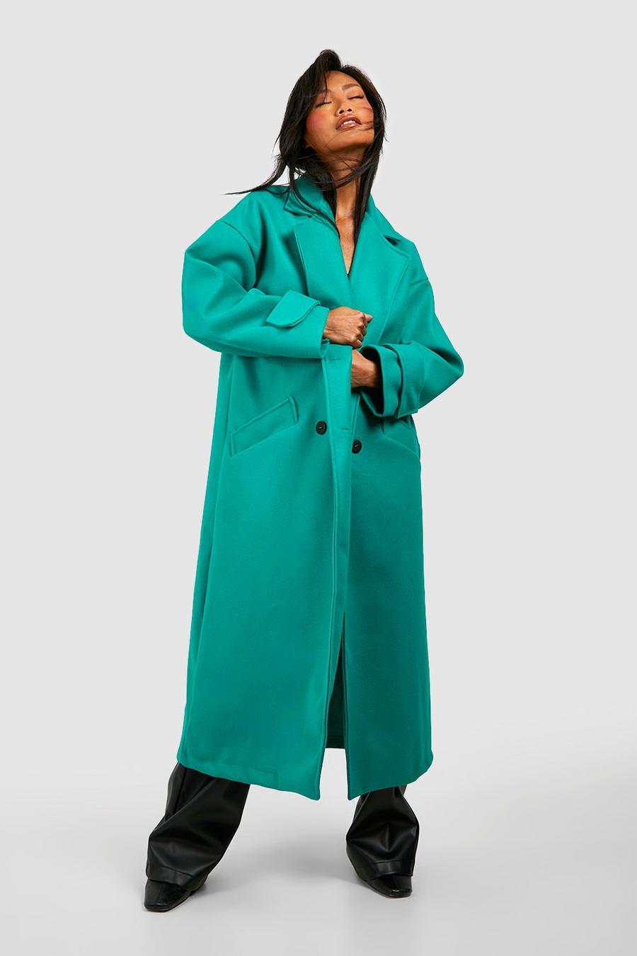Green Wool Look Longline Coat image number 1