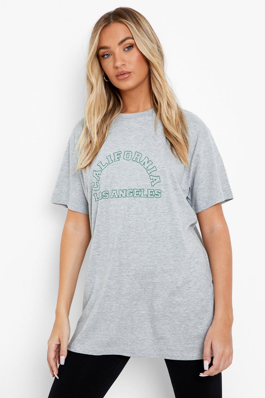 Kurzärmliges T-Shirt in Übergröße mit California-Print, Grau meliert image number 1