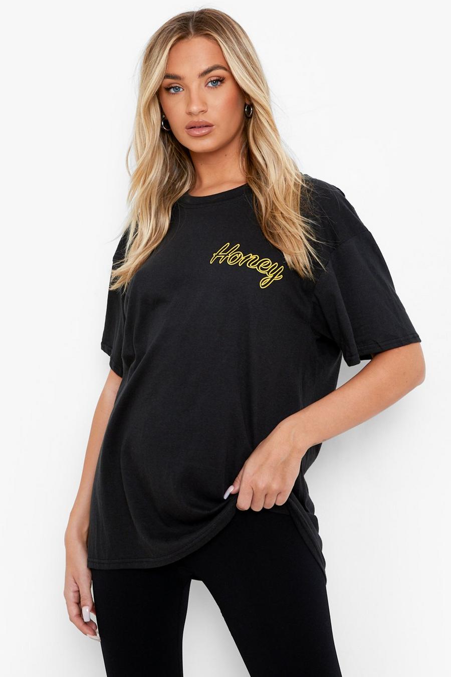 Camiseta oversize con estampado de Honey, Black image number 1