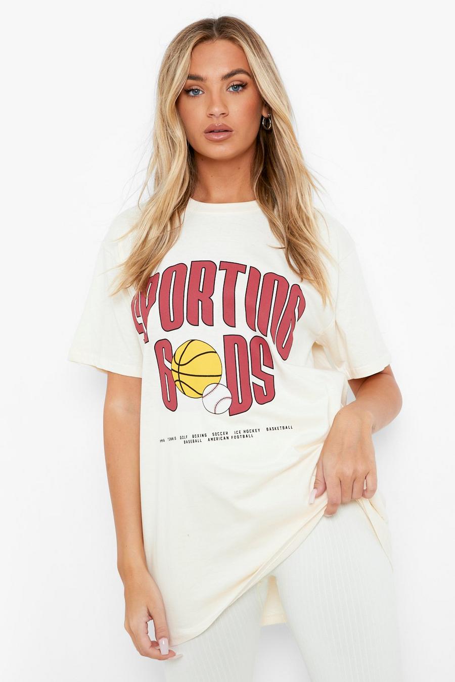 Ecru Oversized Sports Graphic T-Shirt image number 1