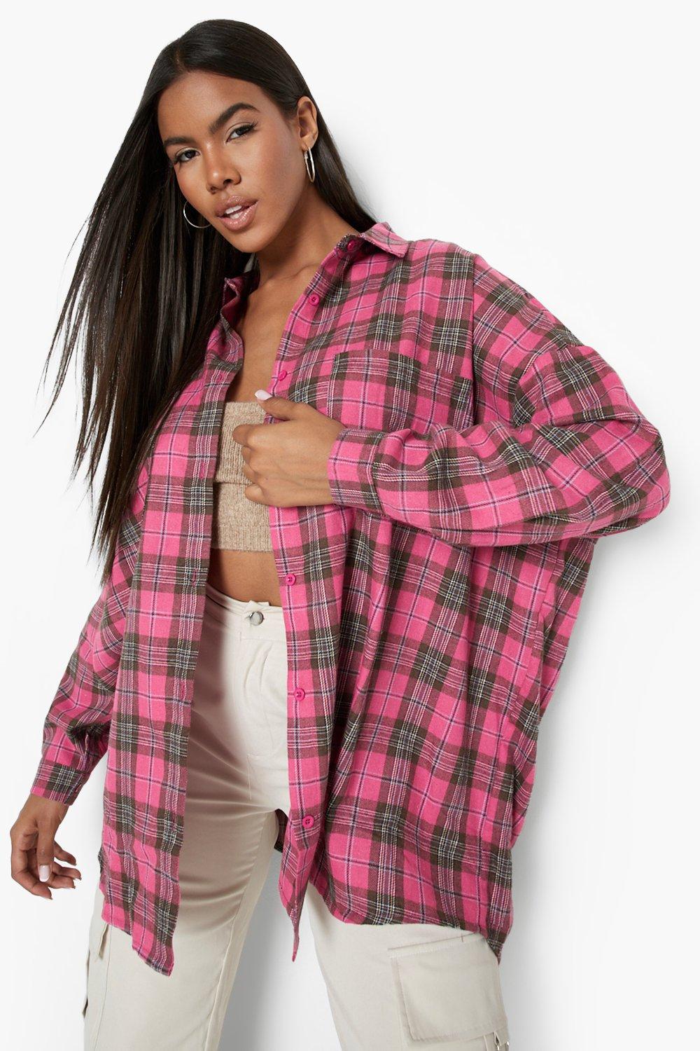 oversized pink flannel shirt