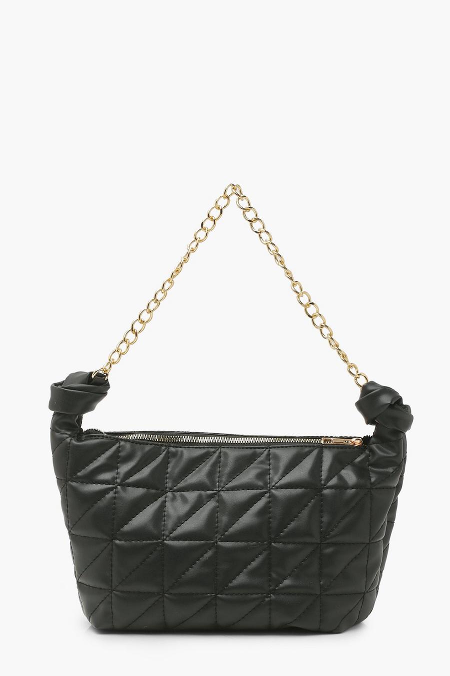 Black Oversized Quilted Chunky Chain Shoulder Bag image number 1