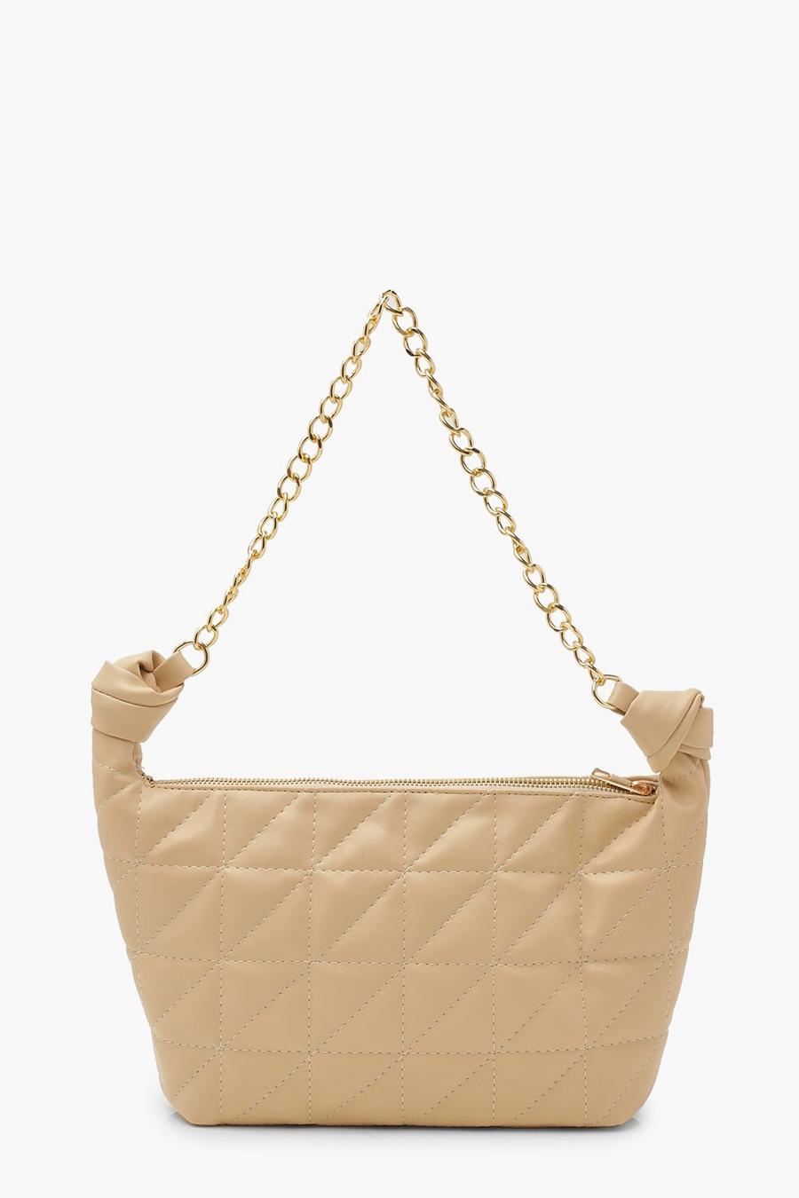 Cream Oversized Quilted Chunky Chain Shoulder Bag image number 1