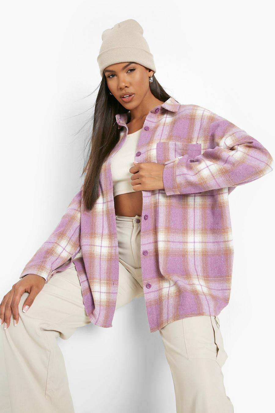 Lilac Brushed Oversized Check Shirt image number 1