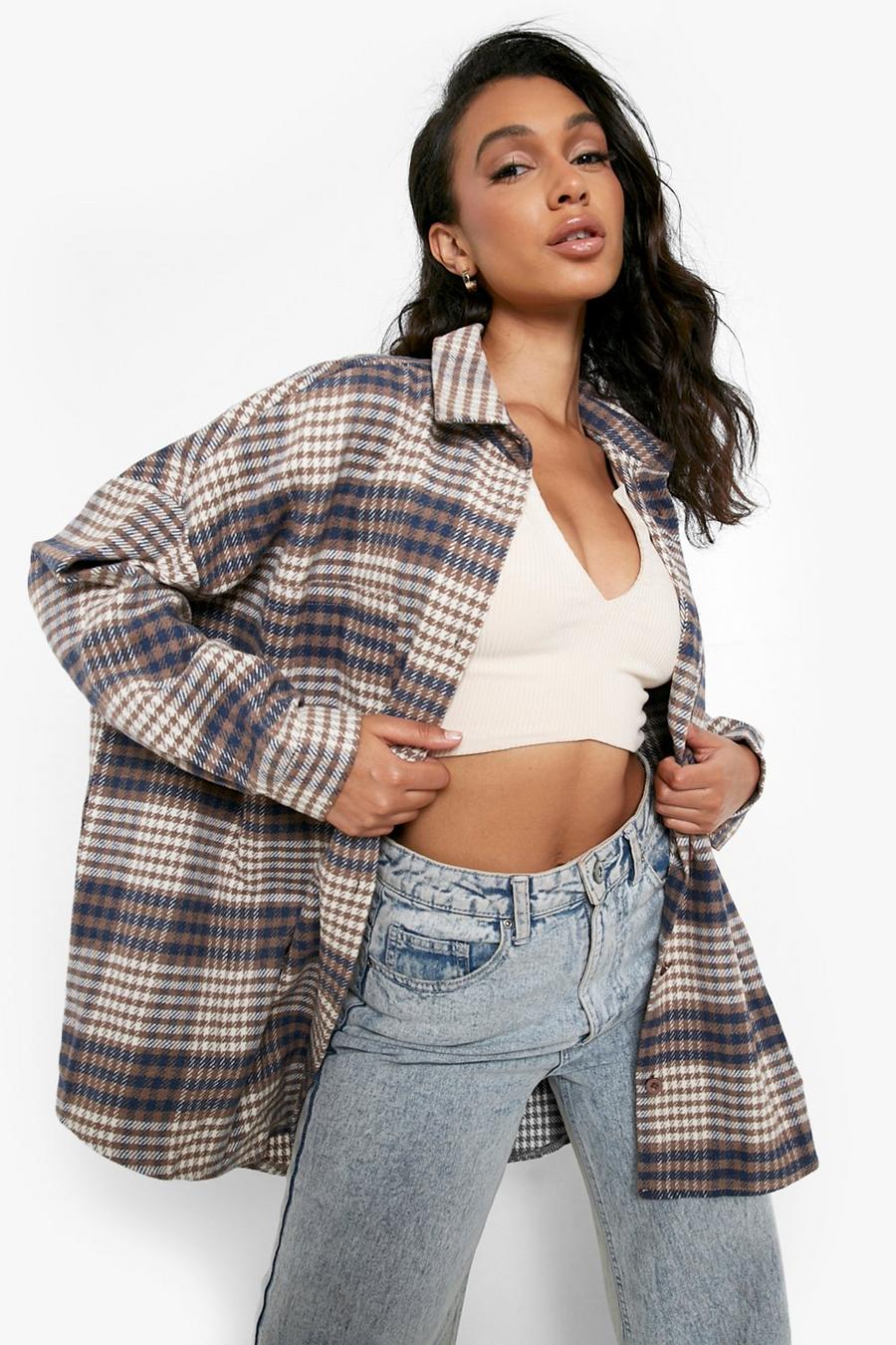 Taupe Brushed Oversized Flannel Shirt image number 1