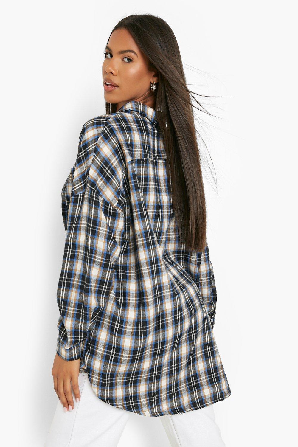 boohoo Oversized Flannel Shirt - Women's Checked Shirts