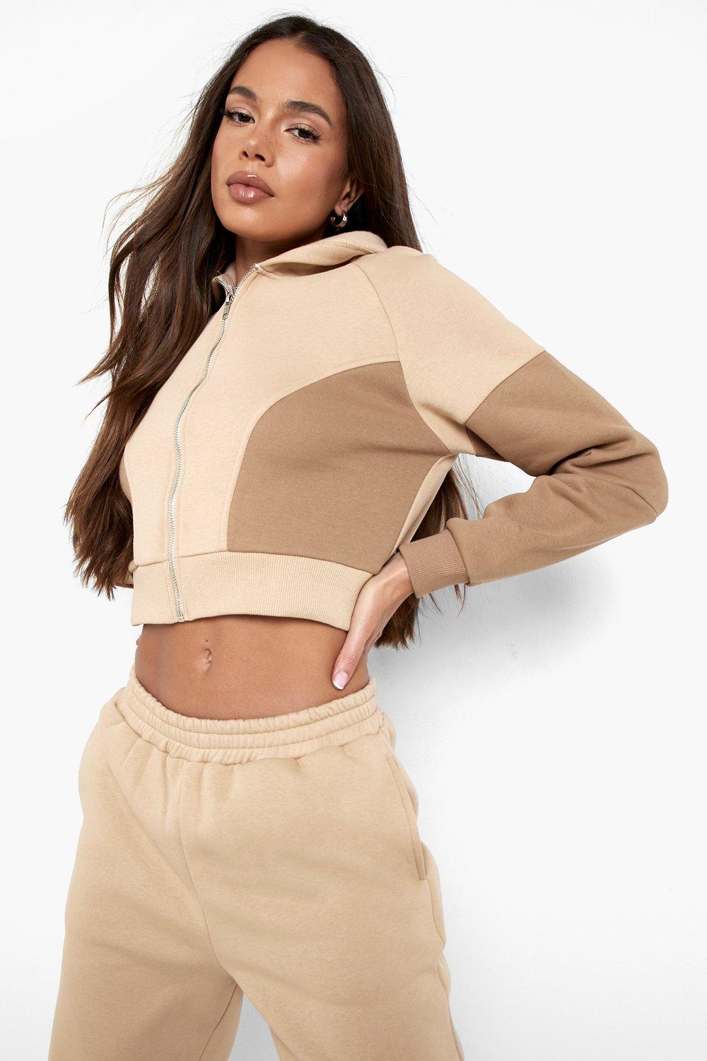 Seam Detail Colour Block Cropped Sweatshirt boohoo UK