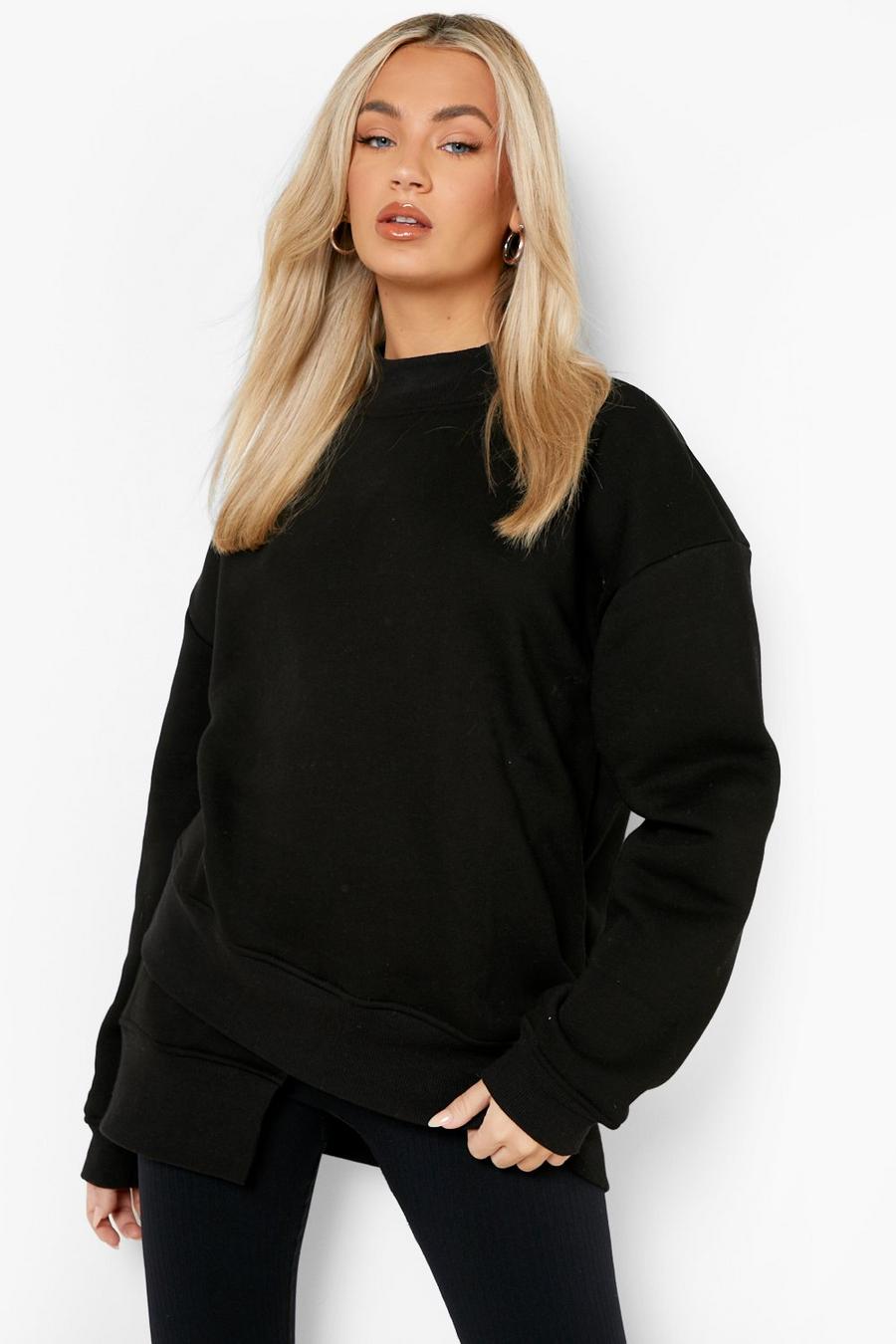 Black Funnel Neck Asymmetric Oversized Sweatshirt image number 1
