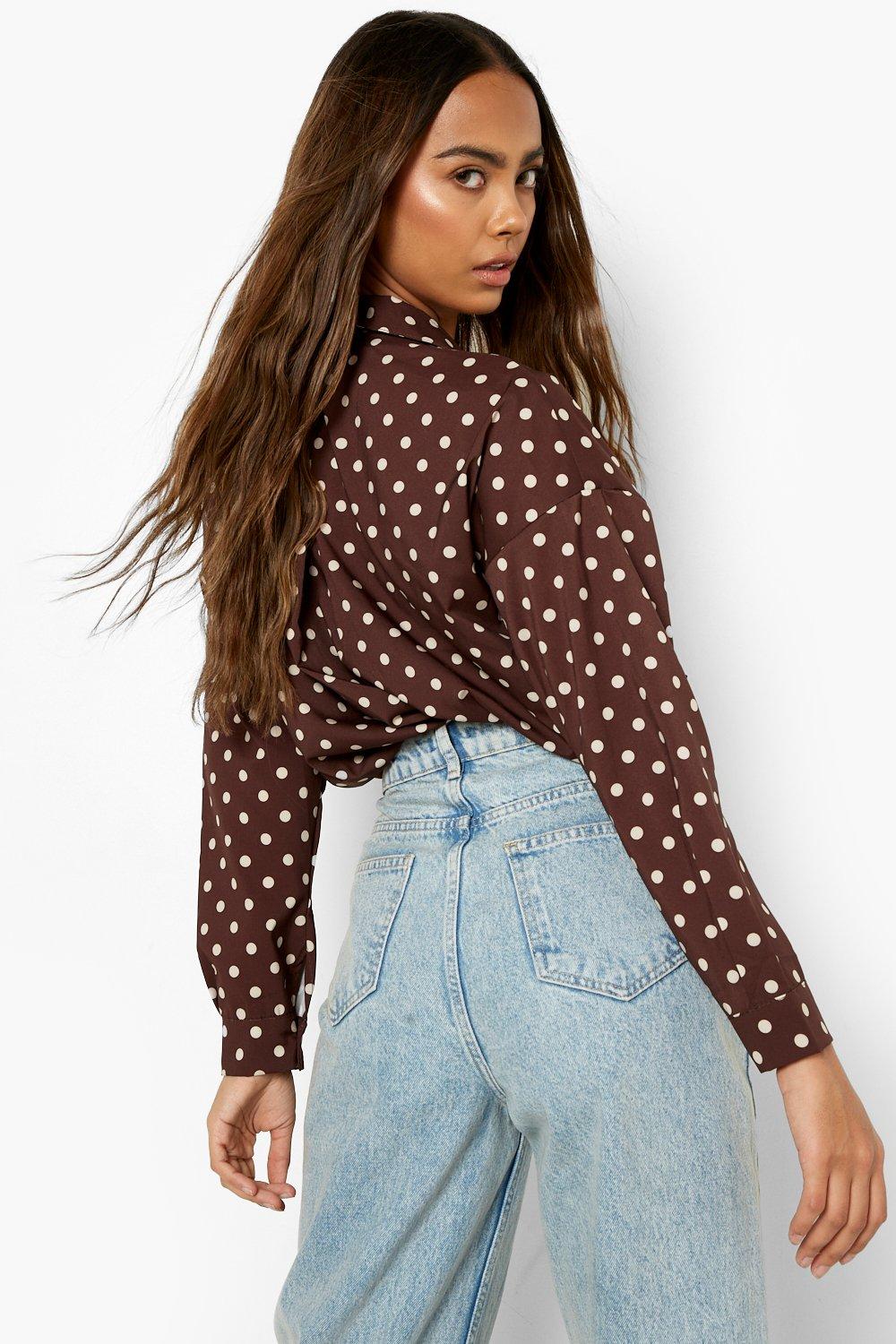 Polka Dot Printed Oversized Shirt boohoo