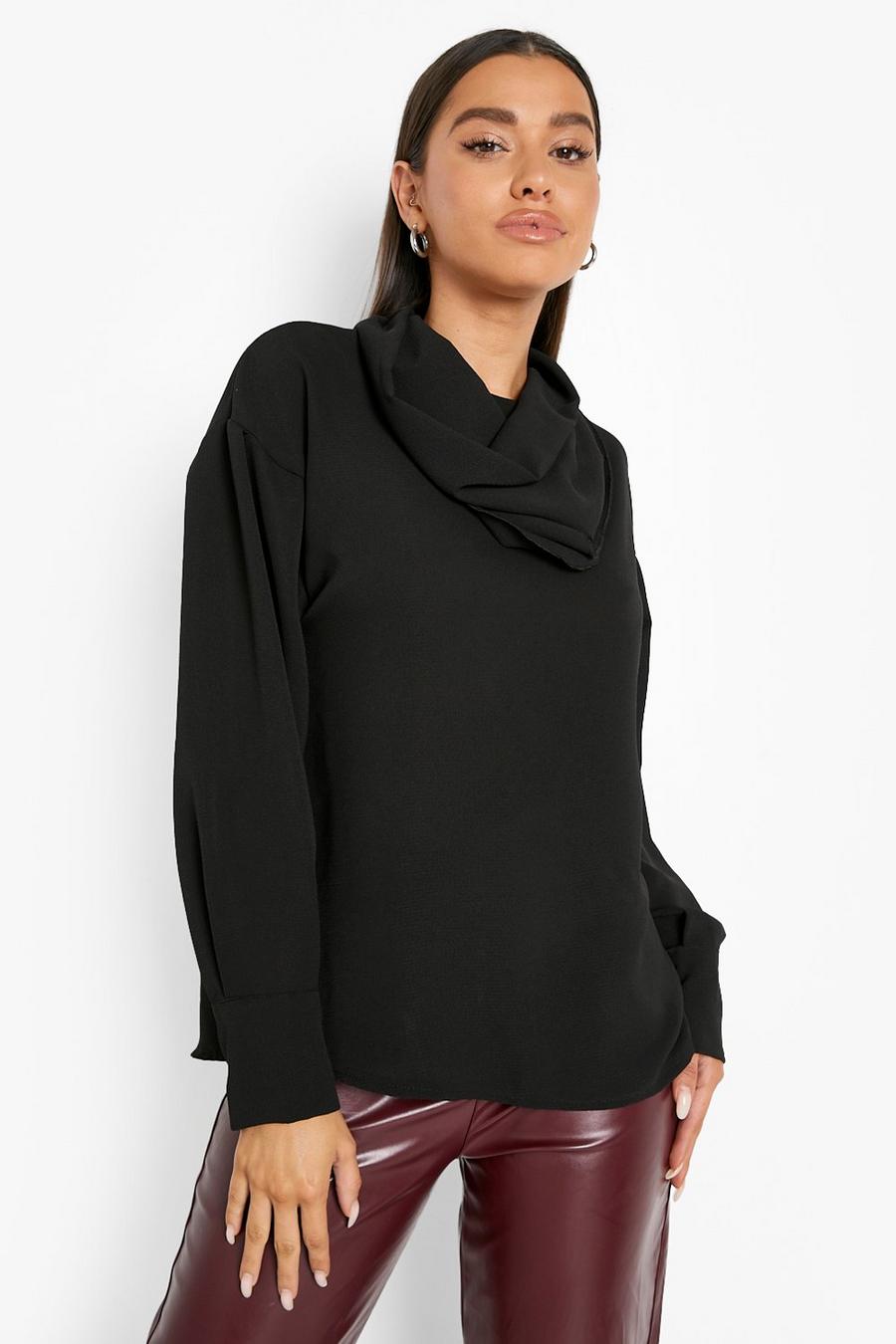 Langärmlige Bluse mit Schal-Detail, Black image number 1