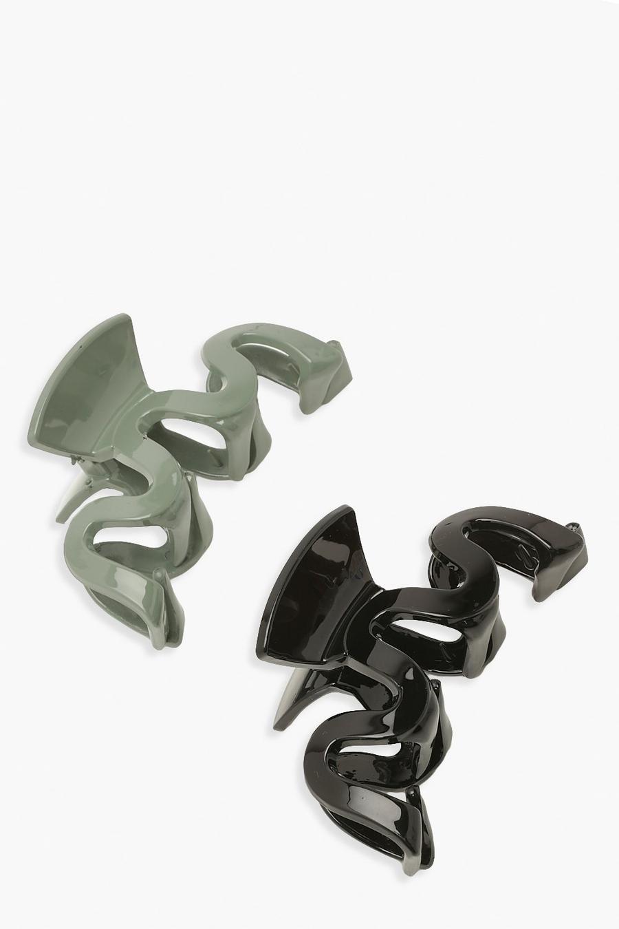 Multi Black And Khaki Curve Claw Clip 2 Pack image number 1