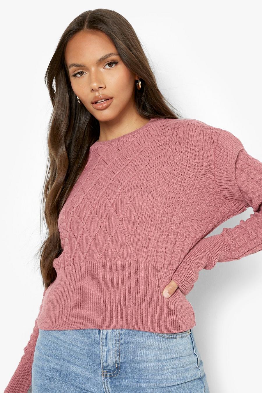 Dusky pink Cable Knit Shoulder Detail Sweater
