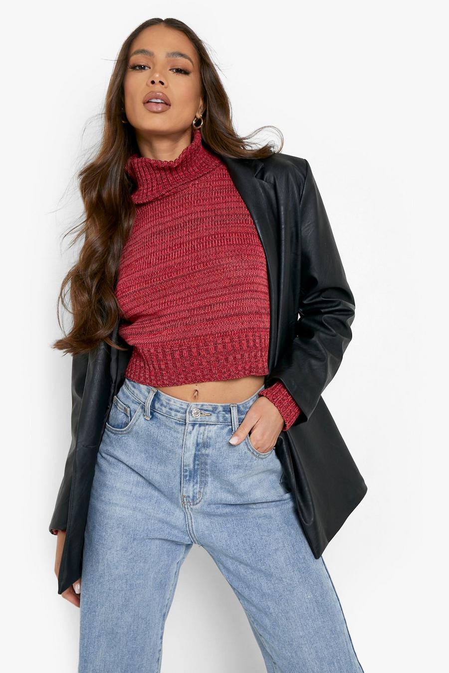Berry Space Dye Roll Neck Crop Jumper image number 1