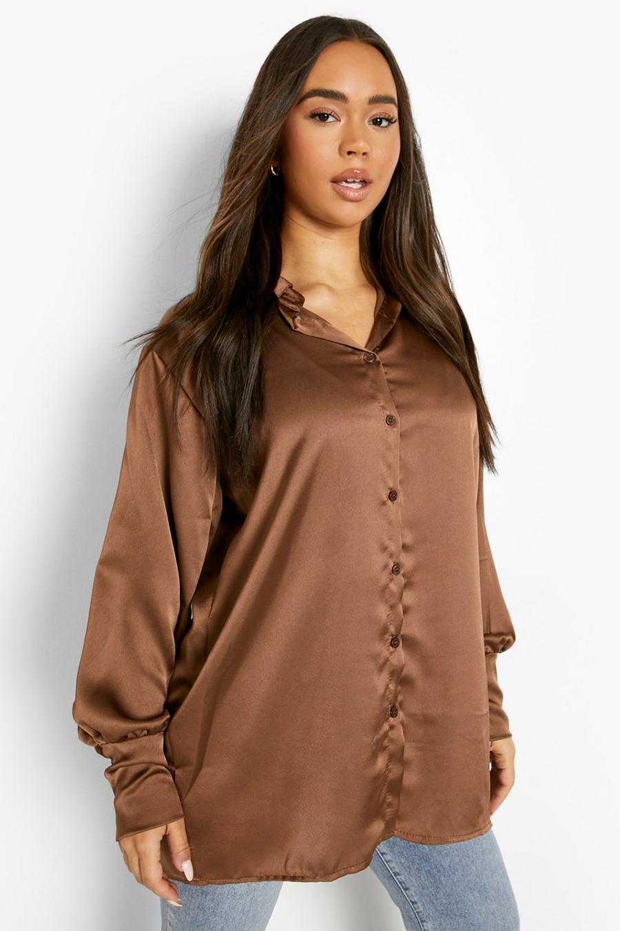Brown Oversize skjorta i satin image number 1