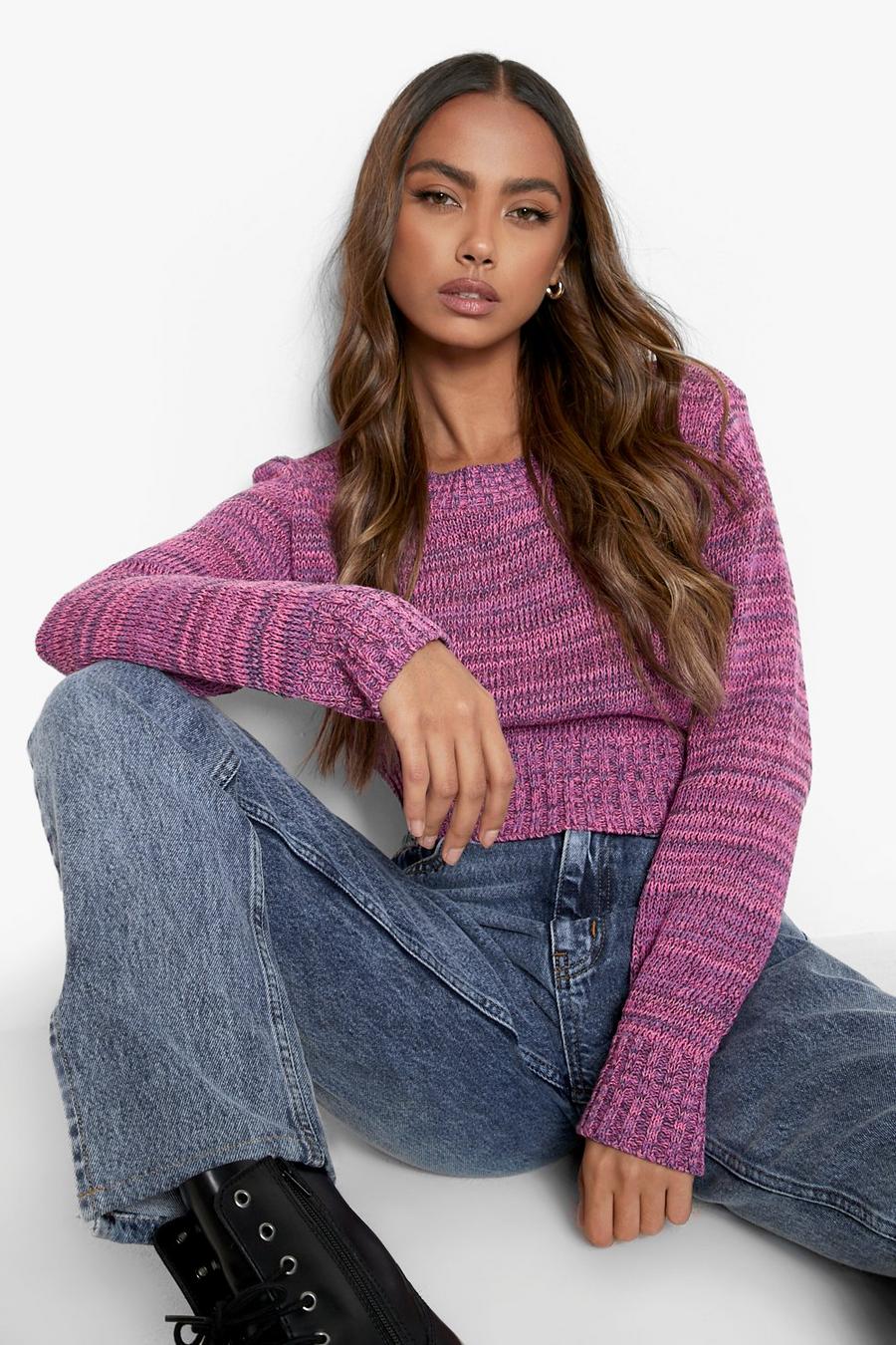 Purple Space Dye Crop Sweater image number 1