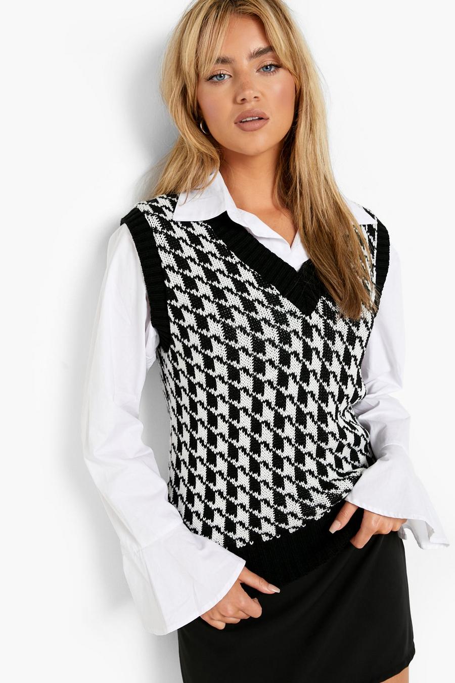 Black Tonal Dogtooth Sweater Vest image number 1