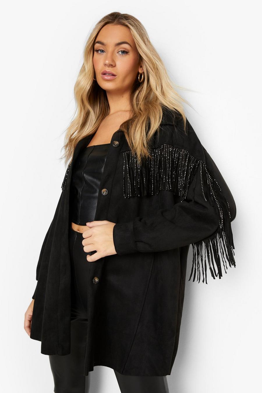 Black Suedette Fringe Jacket image number 1