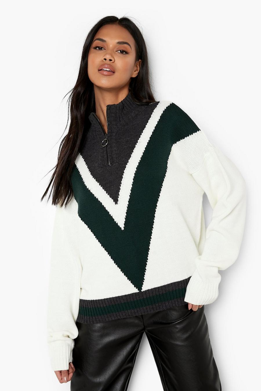 Cream Sporty Zip Through Sweater image number 1