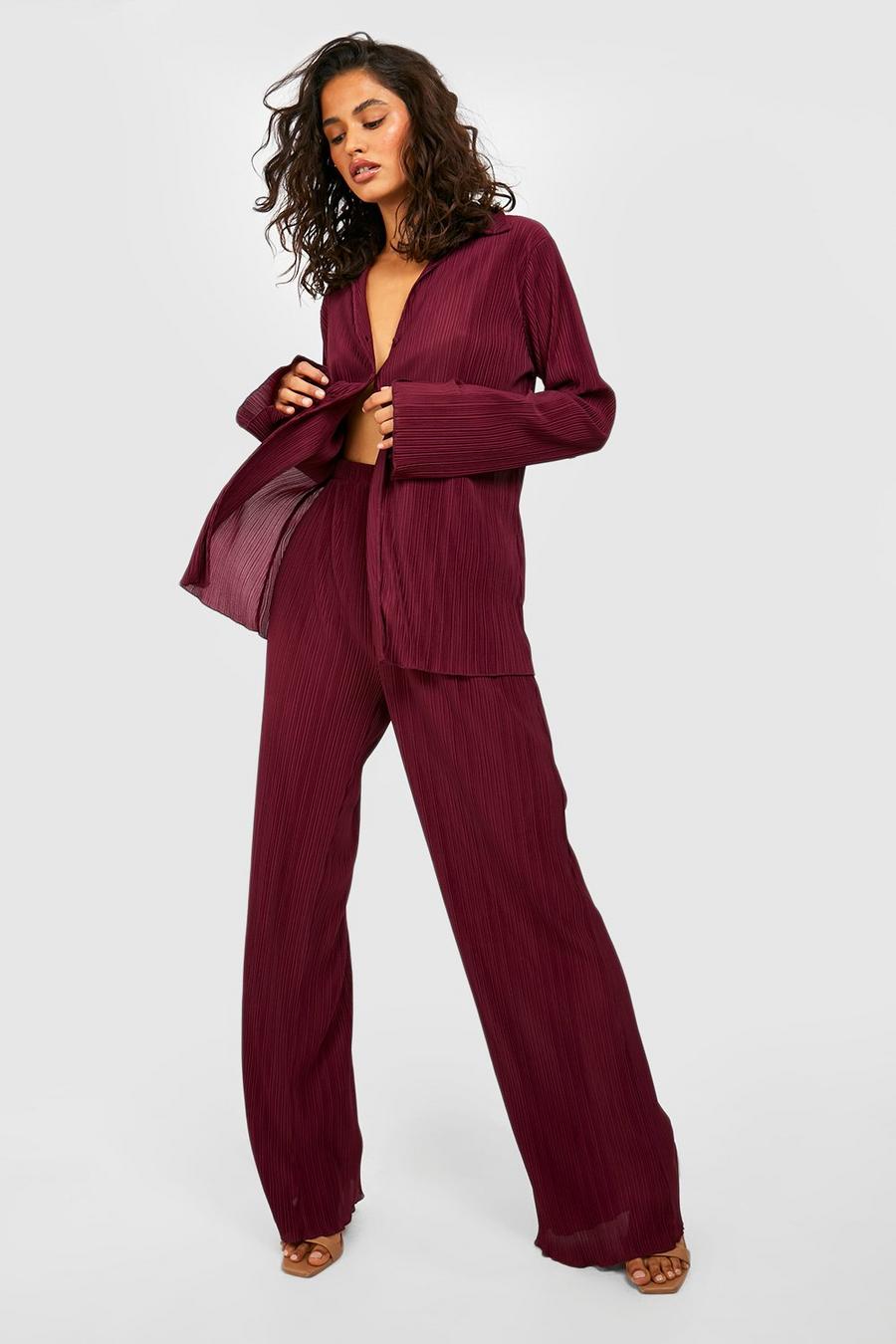 Purple Plisse Shirt And Wide Leg Trouser Co-ord