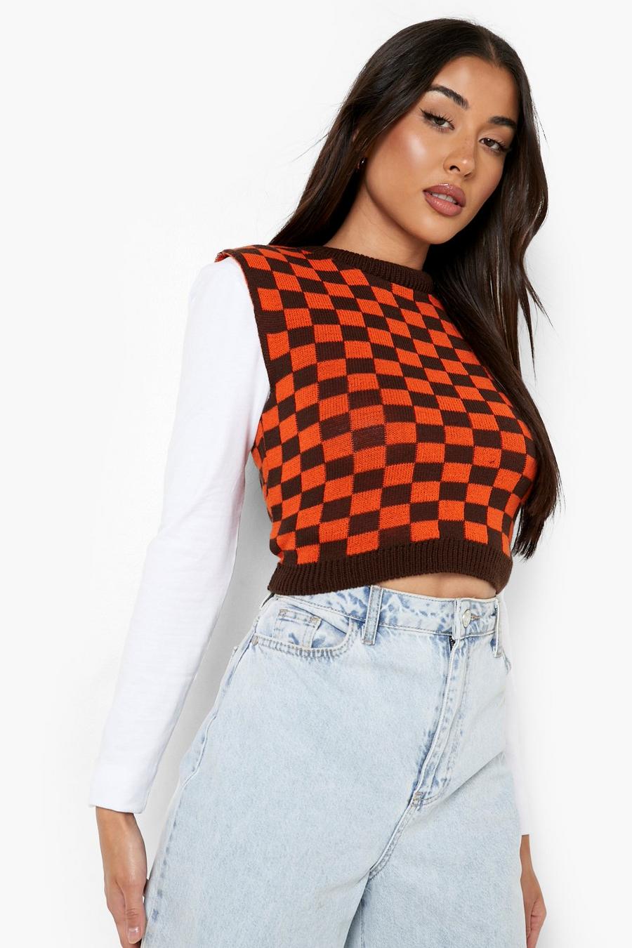 Chocolate Check Knit Crop Tank image number 1