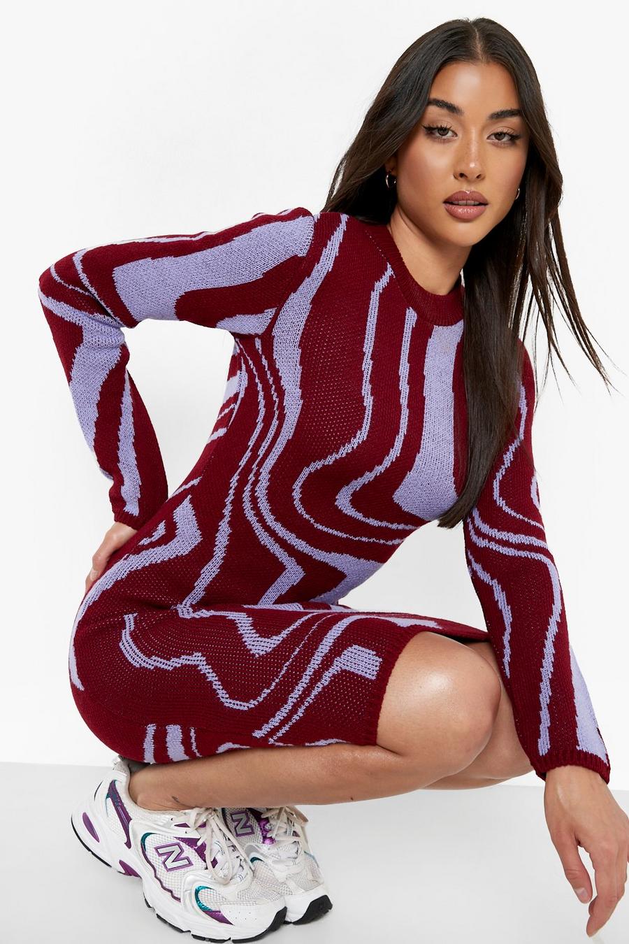 Berry Marble Print Knitted Dress image number 1