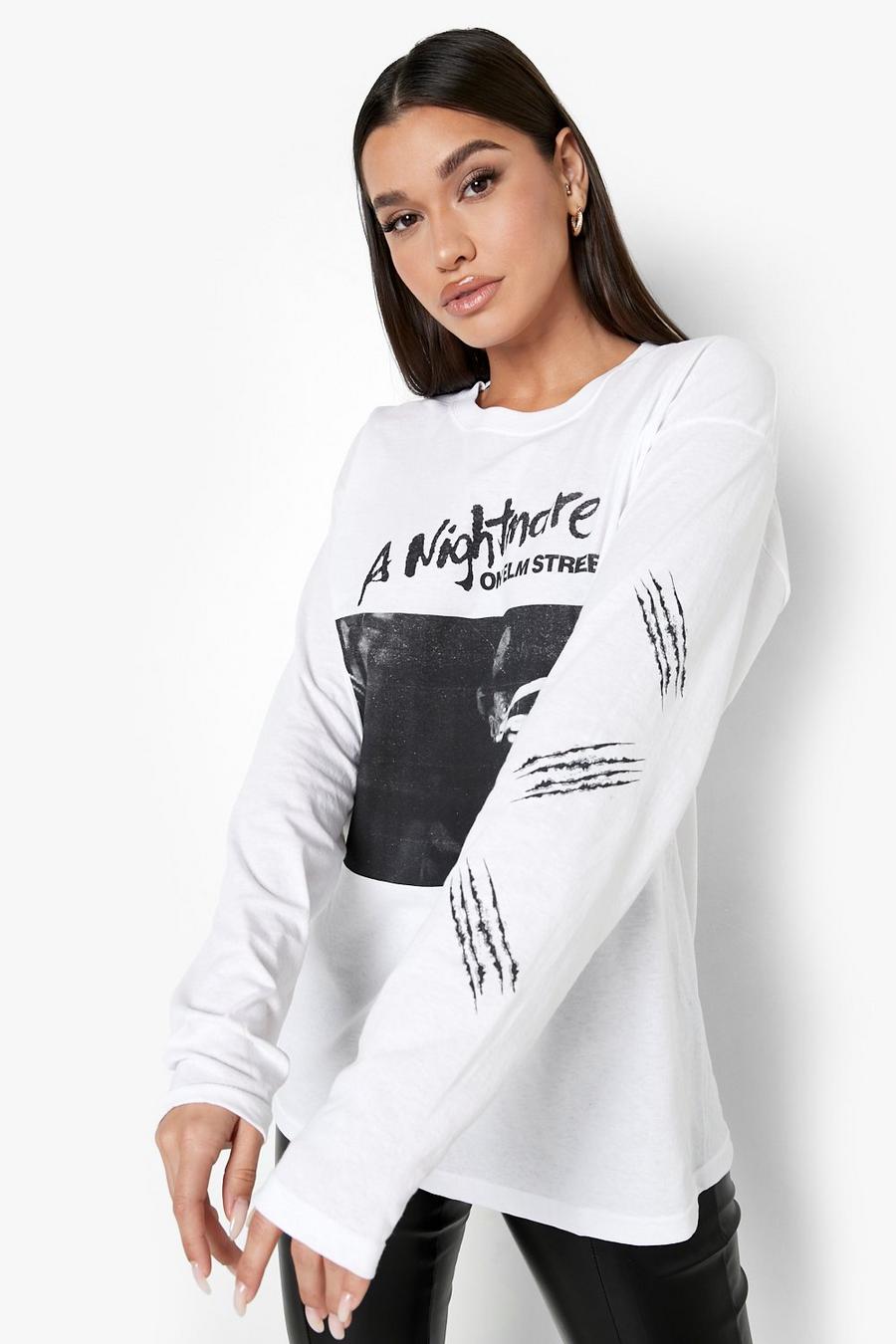 White Halloween Nightmare On Elm Street License T-Shirt image number 1