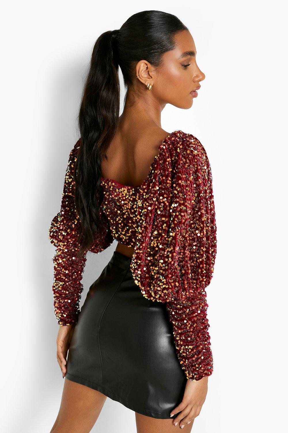 Maroon sequin top on sale