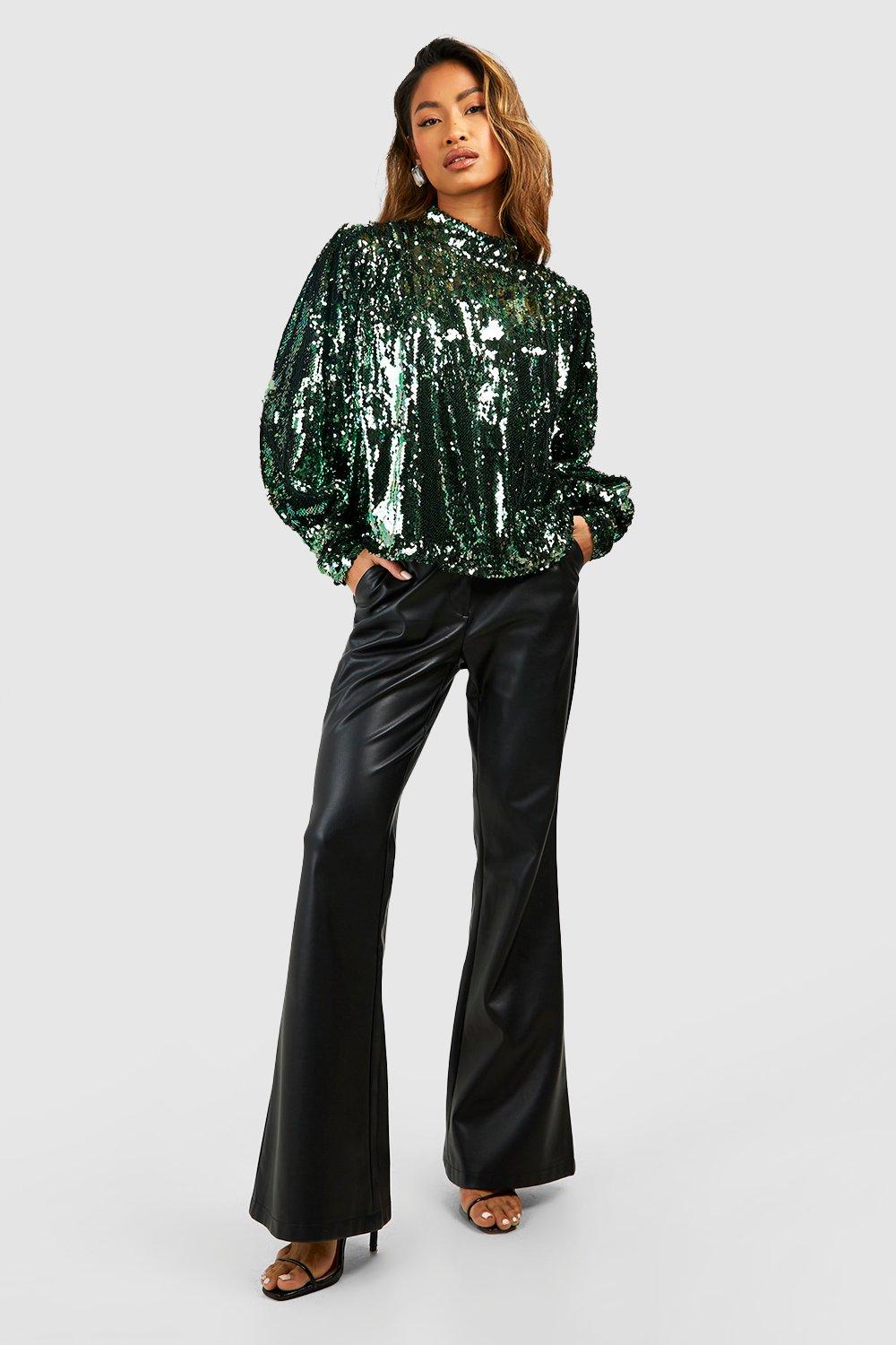 Sequin Volume High Neck Top