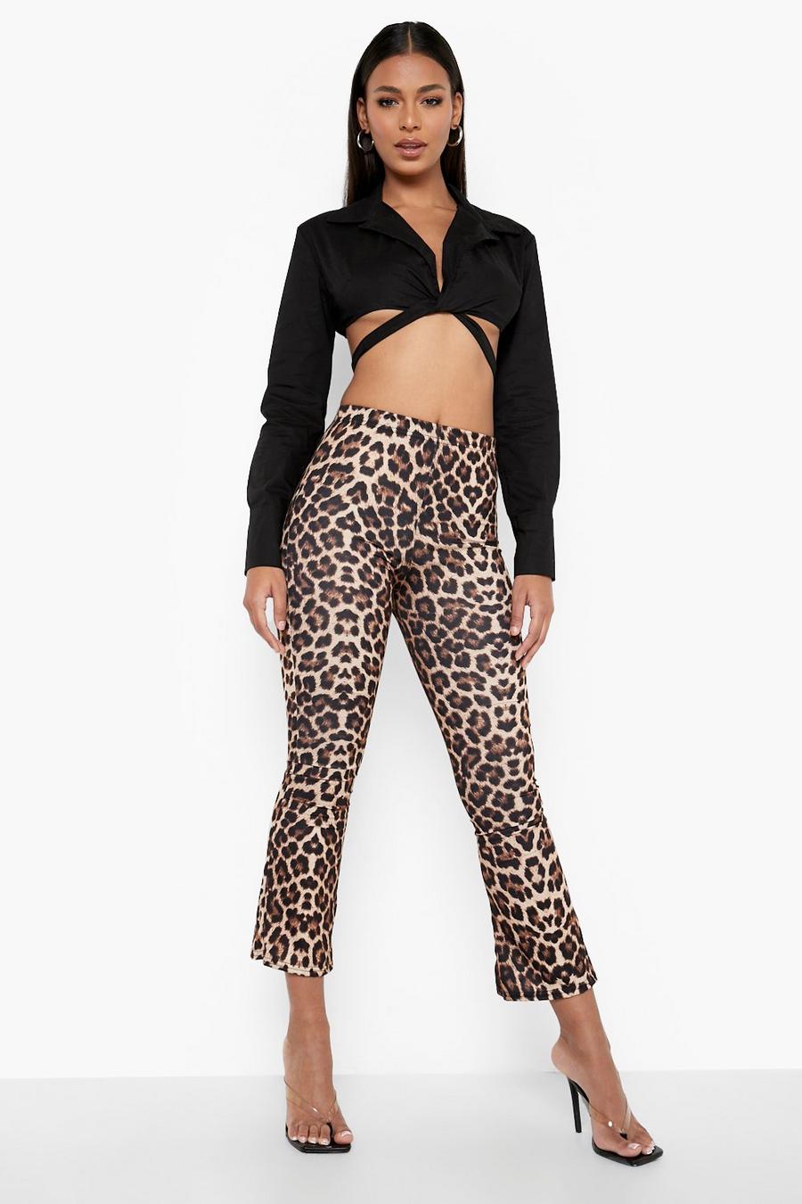 Pantalón de campana de tela jersey con estampado de leopardo, Leopard image number 1