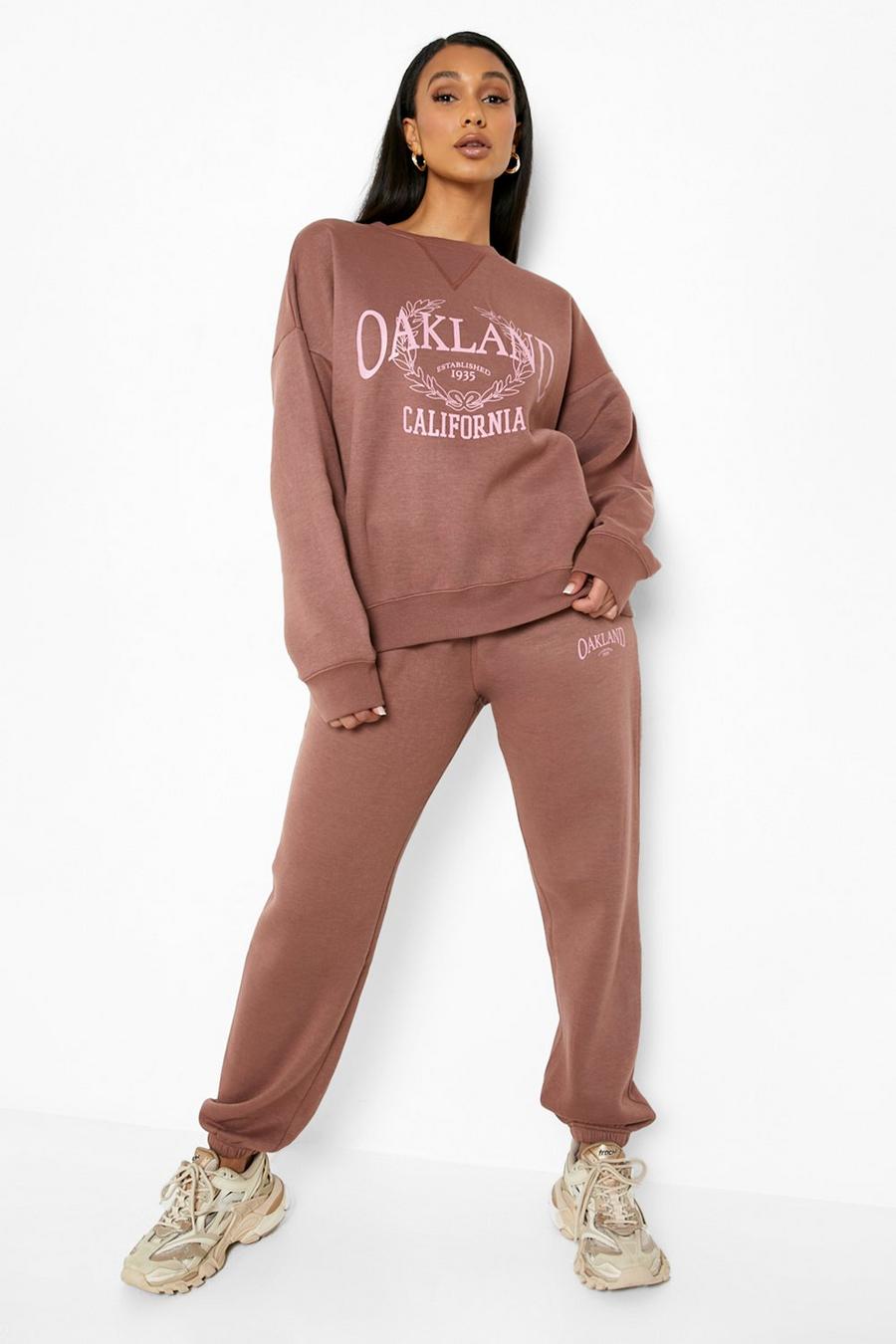 Chocolate brown Oakland Varsity Sweater Tracksuit