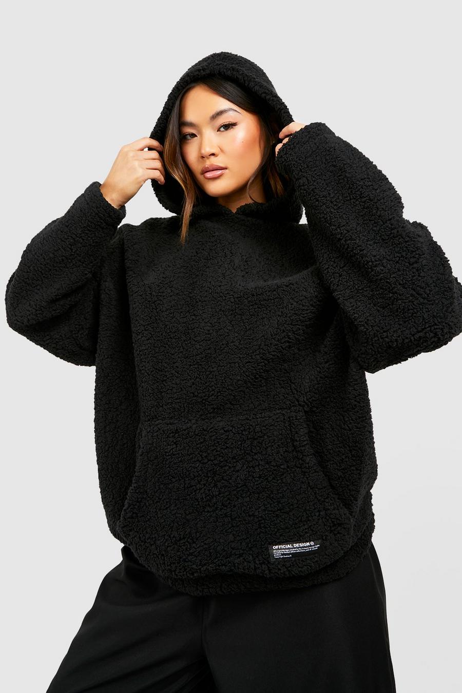 Black Oversize hoodie i teddy med märke image number 1